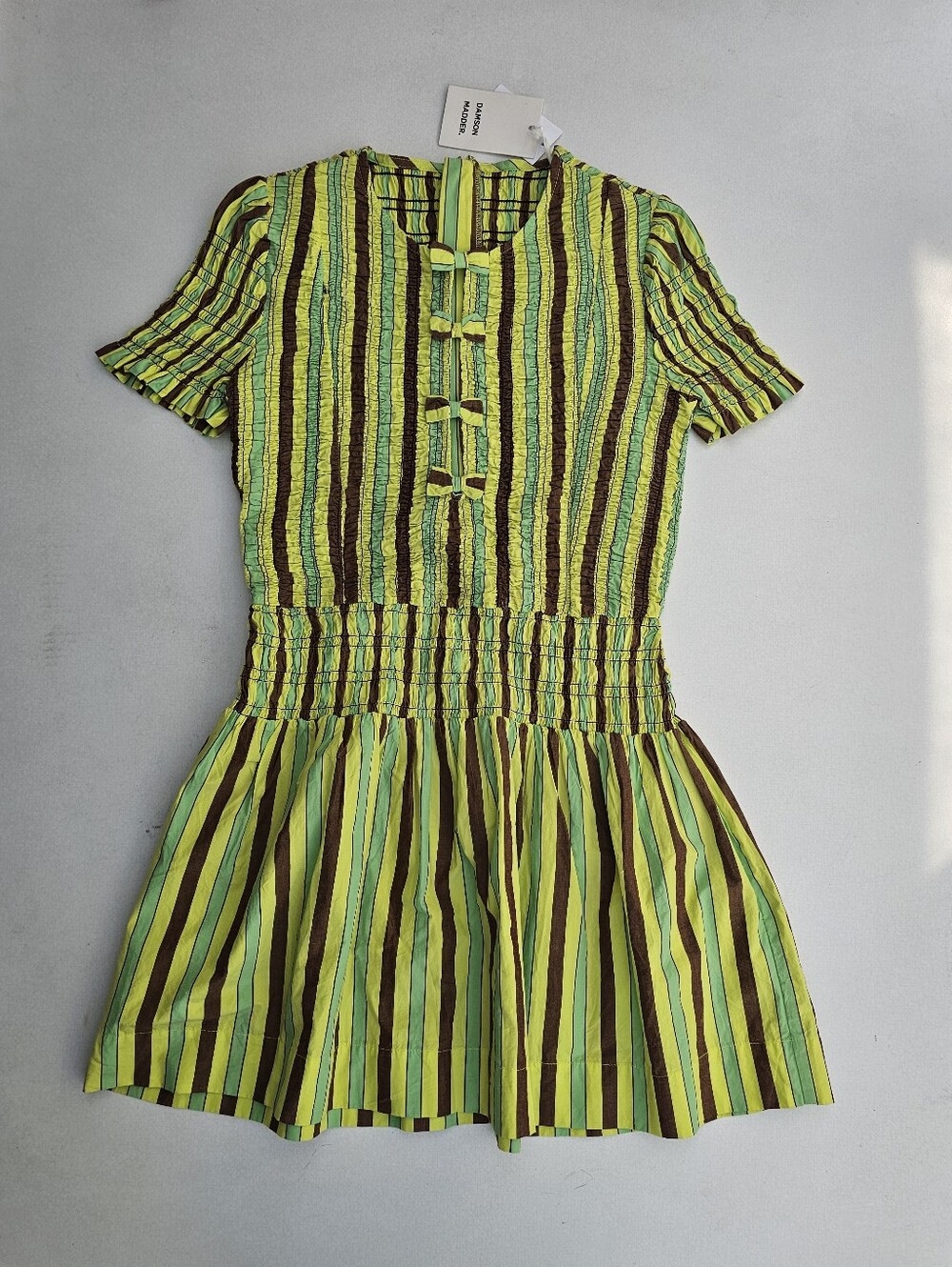 Damson Madder Saffy Smocked Stripe Cotton Mini Dress - Picture 1 of 8